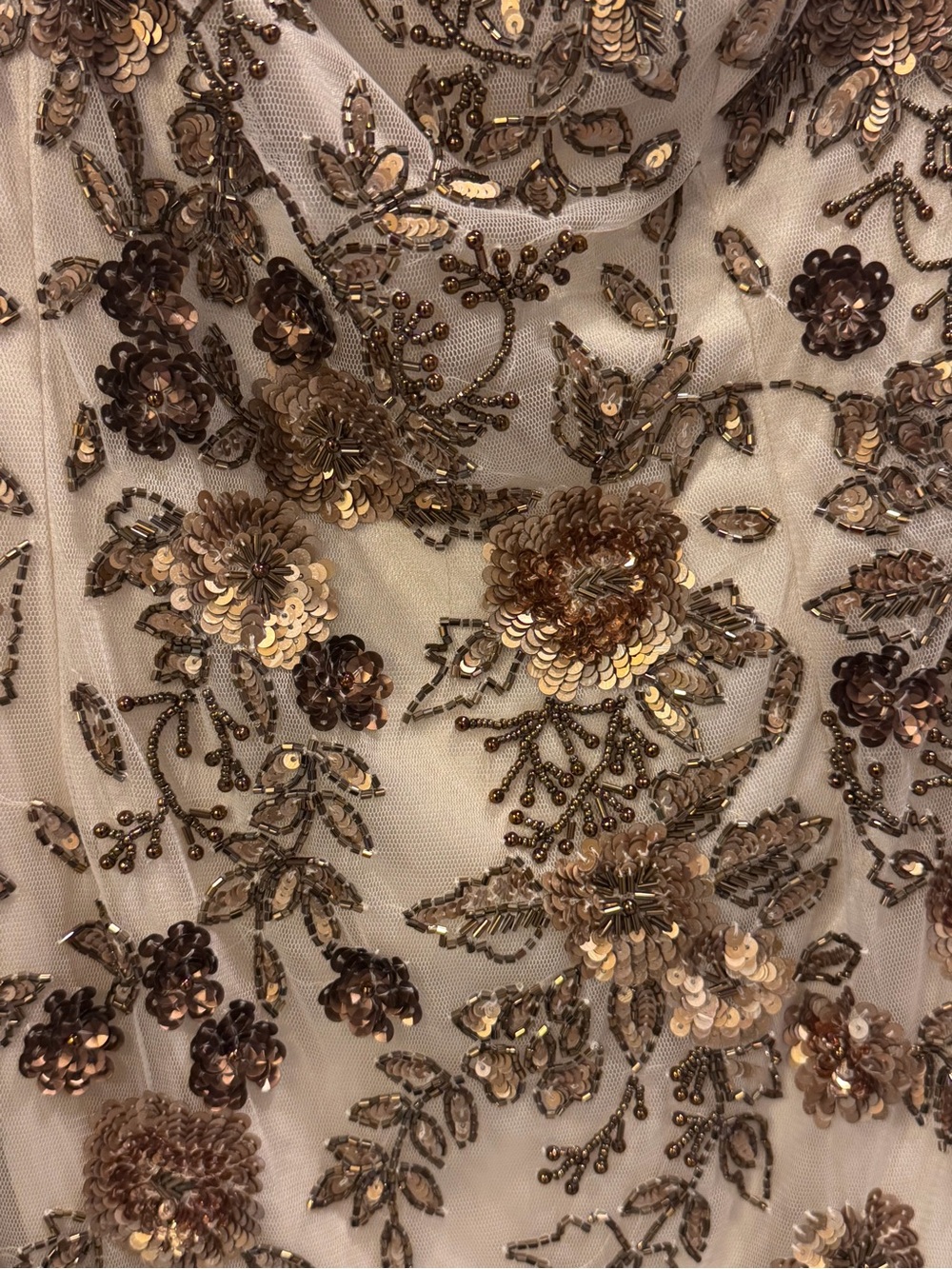 Mac Duggal One-Shoulder Ivory Gown with Gold Floral Sequin Embroidery - Picture 2 of 3